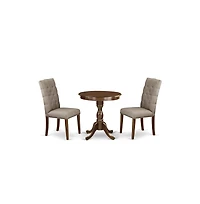 East West Furniture 3-Pc Modern Dining Table Set - 2 Dining Padded Chairs and 1 Kitchen Table (Mahogany Finish)