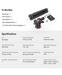 SmallRig Tabletop Mini Tripod with Panoramic Ball Head