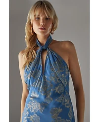 Warehouse Women's Metallic Chiffon Wrap Front Midi Dress