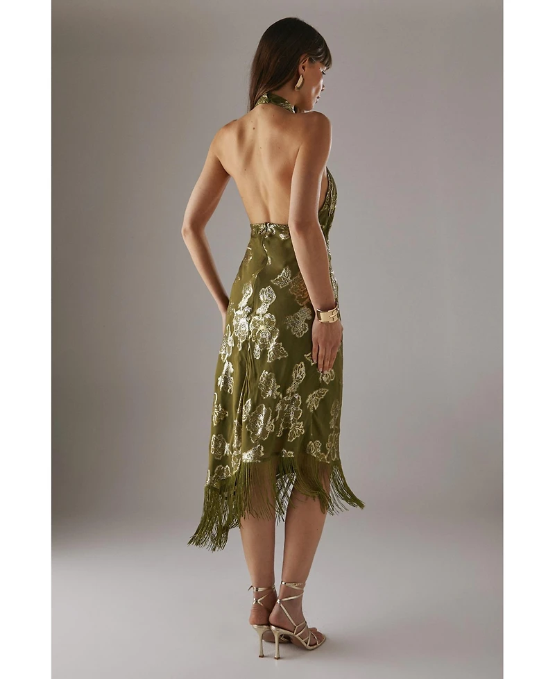 Warehouse Women's Metallic Chiffon Wrap Front Midi Dress