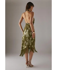 Warehouse Women's Metallic Chiffon Wrap Front Midi Dress