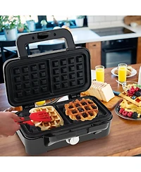 3 in 1 Waffle Iron Panini Press Grill and Sandwich Maker Set with Removable Non-Stick Plates & Portable Cool Touch Handle