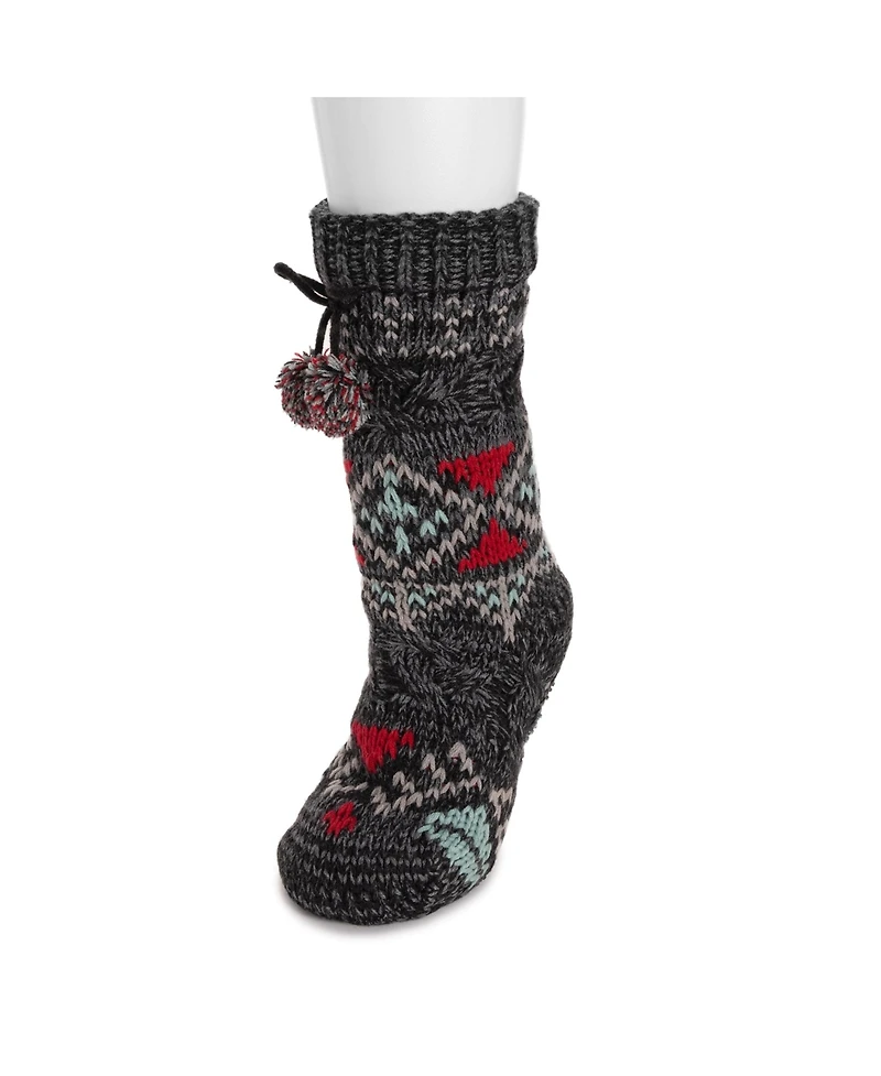 Muk Luks Women's Chunky Fairisle/Cable Mix Cabin Socks