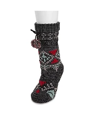 Muk Luks Women's Chunky Fairisle/Cable Mix Cabin Socks
