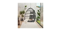Flynama 55 Inch Dark Gray Rattan Egg Swing Chair with Stand and Deep Gray Cushion