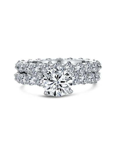 Bling Jewelry Sterling Silver 3CT Round Cz Solitaire & Cubic Zirconia Pave Eternity Band Ring Set – 6-Prong Design