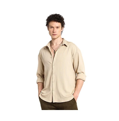 Campus Sutra Men's Light Beige Spear-Textured Shirt