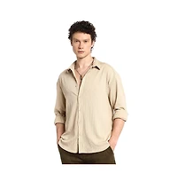 Campus Sutra Men's Light Beige Spear-Textured Shirt