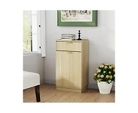 Casainc 10-Gallon Woodgrain Tilt-Out Trash Can Cabinet with Wave-Textured Drawer & Pull-Out Bin