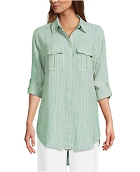 Lands' End Women's Linen Roll Sleeve Relaxed Tunic Top