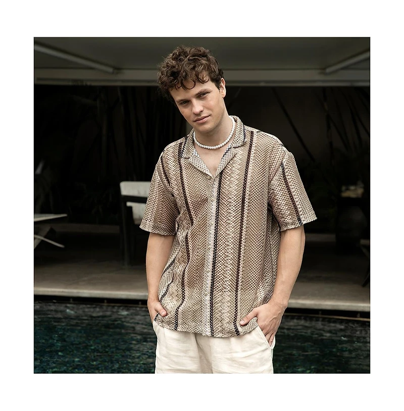 Campus Sutra Men's Striped Knit Oversized Shirt