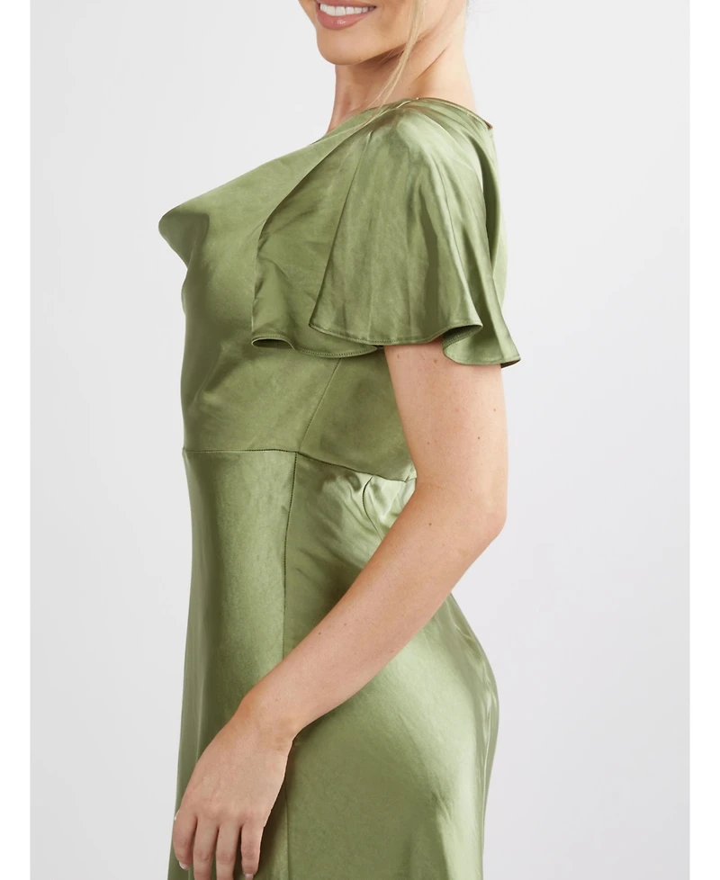 Six Stories Women's Flutter Sleeve Satin Bridesmaid Dress