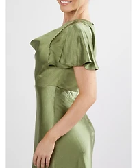 Six Stories Women's Flutter Sleeve Satin Bridesmaid Dress