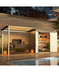 Aecojoy 4'x14' Outdoor Open-Sided Storage Shed with Attached Hardtop Metal Pergola