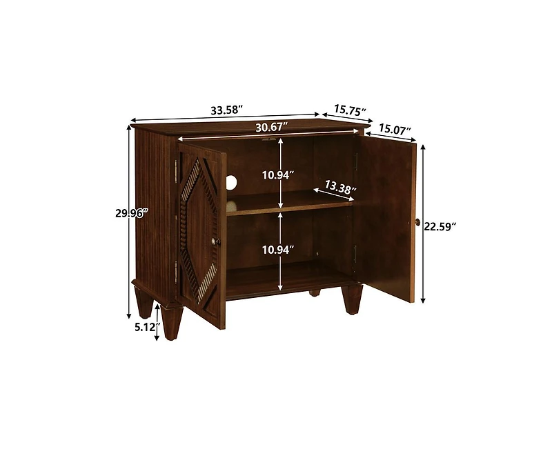 Casainc 33.6" Retro Wooden Storage Cabinet Symmetrical Geometric Display Cabinets