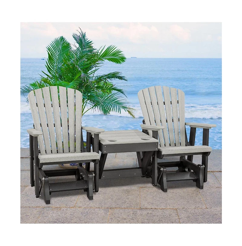 American Furniture Classics Double Glider with Center Table in Light Gray and Black