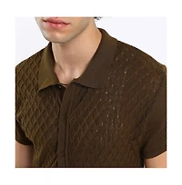 Campus Sutra Men's Mocha Brown Harlequin-Textured Knit Shirt