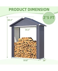 Aecojoy 5x2 Outdoor Storage Shed, Firewood Rack Waterproof Metal Tool Sheds