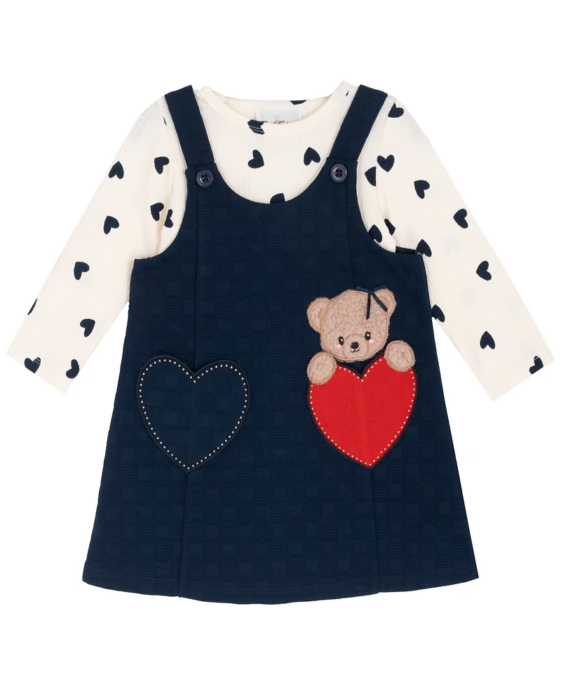 Rare Editions Little Girls Heart Pocket Jumper with Matching Shirt, 2 pc