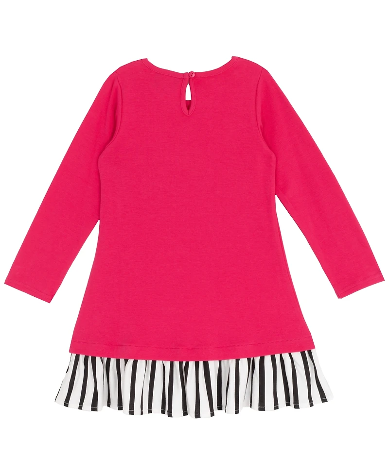 Rare Editions Little Girls Interlock Dress with Black & White Striped Hem