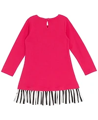 Rare Editions Little Girls Interlock Dress with Black & White Striped Hem