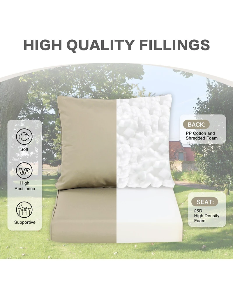 Aoodor Outdoor Chair Cushions Set, 24"x24", Water Resistant Outdoor Deep Seat Cushions with Handle & Adjustable Straps.