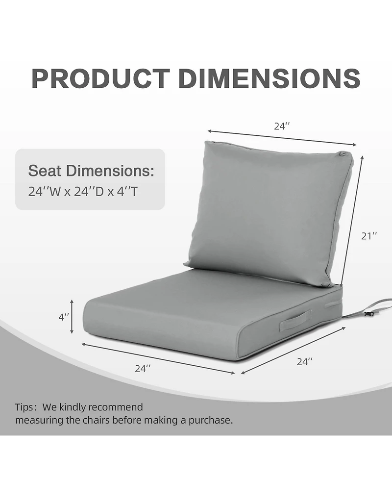 Aoodor Outdoor Chair Cushions Set of 2, 24"x24", Water Resistant Outdoor Deep Seat Cushions with Handle & Adjustable Straps.