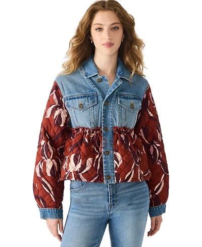 Steve Madden Women's Caddie Printed Peplum Trucker Jacket