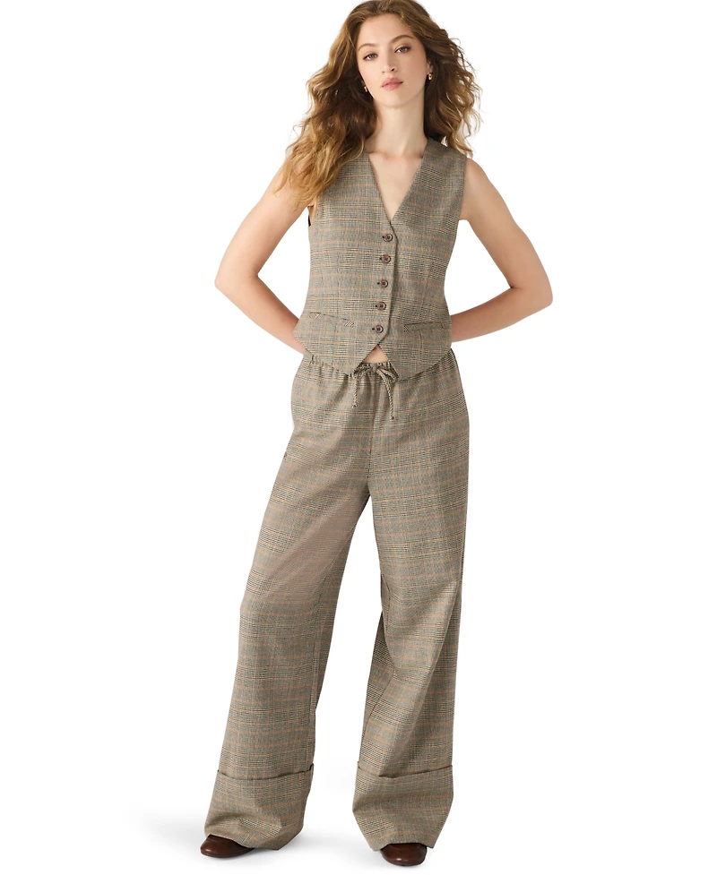Steve Madden Women's Idra Plaid Detail Pull-On Pants
