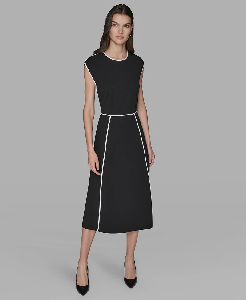 Karl Lagerfeld Paris Women's Piped-Trim Fit and Flare Dress
