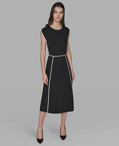 Karl Lagerfeld Paris Women's Piped-Trim Fit and Flare Dress
