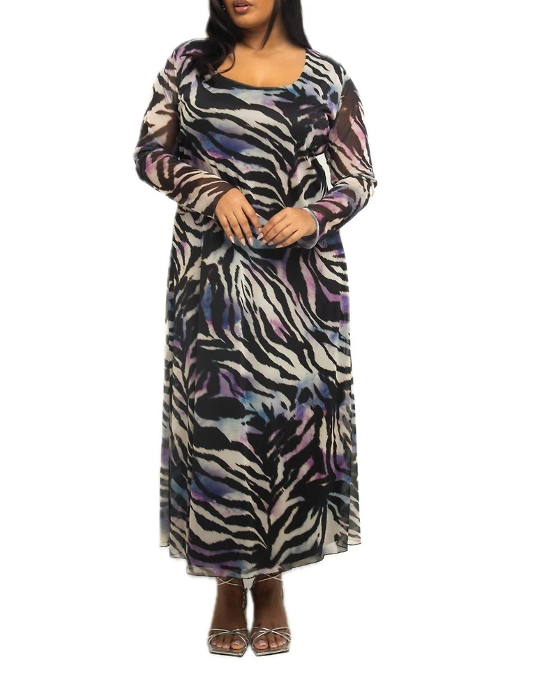 Fashion-szn Curve Women's Zebra Print Mesh Midaxi Dress