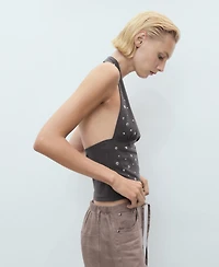 Mango Women's Metallic Appliques Halter Top