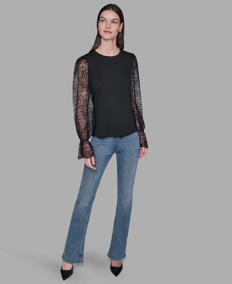 Karl Lagerfeld Paris Women's Sheer Lace Blouse