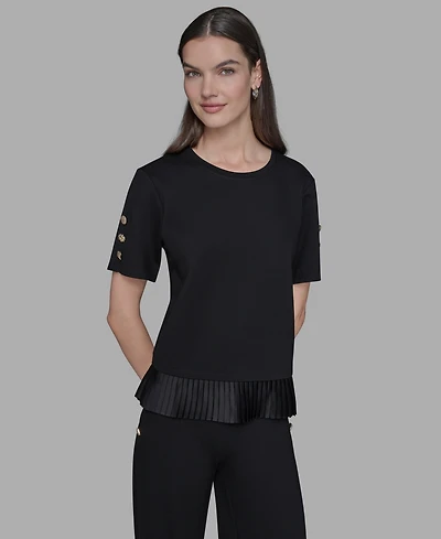 Karl Lagerfeld Paris Women's Pleated Trim Hem Blouse