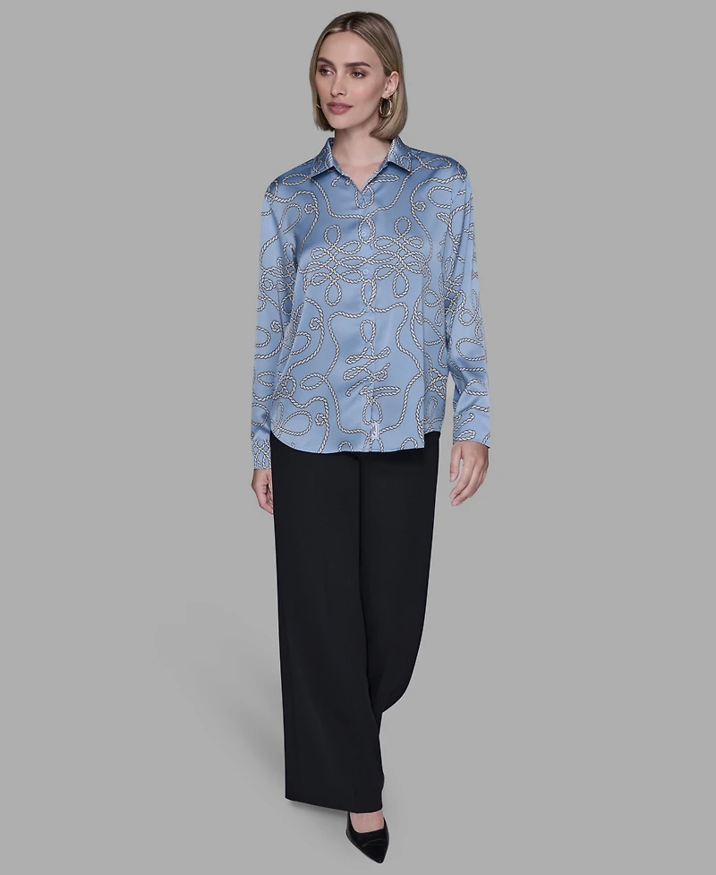 Karl Lagerfeld Paris Women's Printed Collared Neck Blouse