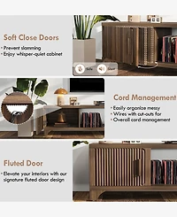 Sugift Mid-Century Tv Stand for 32–65" TVs with Fluted Doors & Cable Management