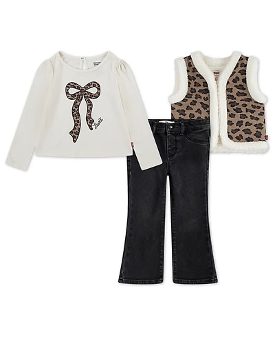 Levi's Toddler Girls 3-Piece Sherpa Vest, Top and Jeans Set