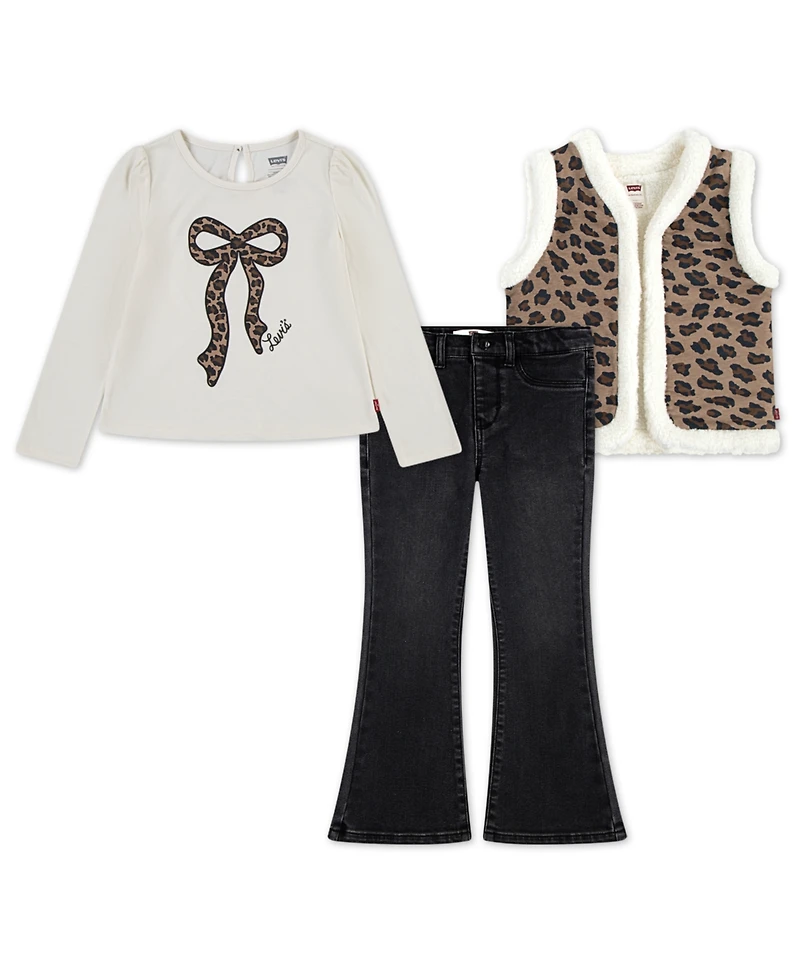 Levi's Little Girls 3-Piece Sherpa Vest, Top and Jeans Set