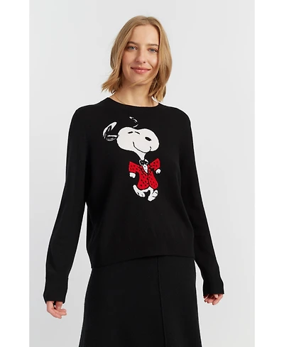 Chinti & Parker Women's Wool-Cashmere Crewneck Dancing Snoopy Sweater