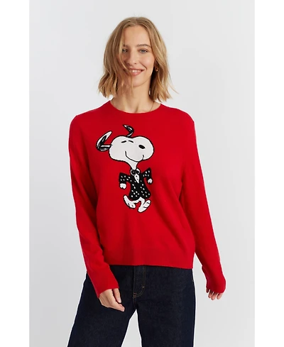 Chinti & Parker Women's Wool-Cashmere Crewneck Dancing Snoopy Sweater