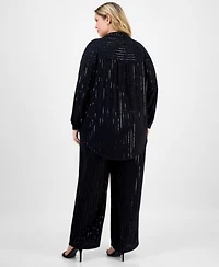 Anne Klein Plus Size Sequin Pinstripe Drop Shoulder Tunic Shirt Sequin Pinstripe High Rise Wide Leg Pants
