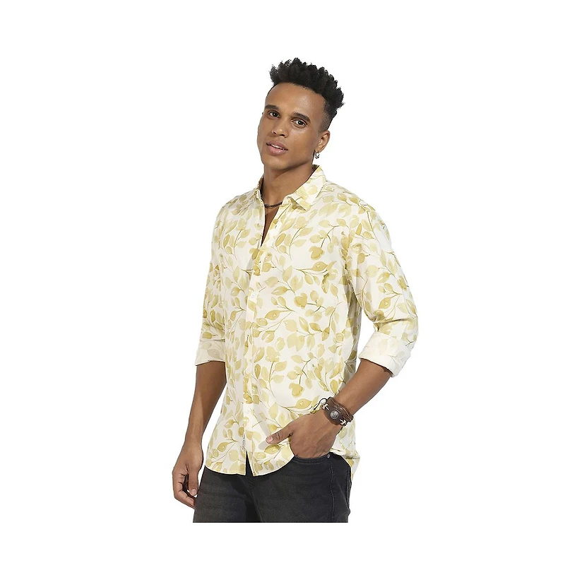 Campus Sutra Men's Artistic Foliage Print Button Up Shirt
