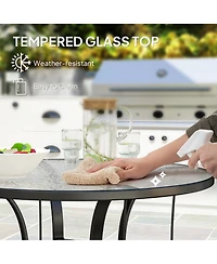 Outsunny 38" Round Patio Table, Tempe Glass Outdoor Dining Table,