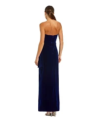 Mac Duggal Women's Strapless High Slit Draped Velvet Gown