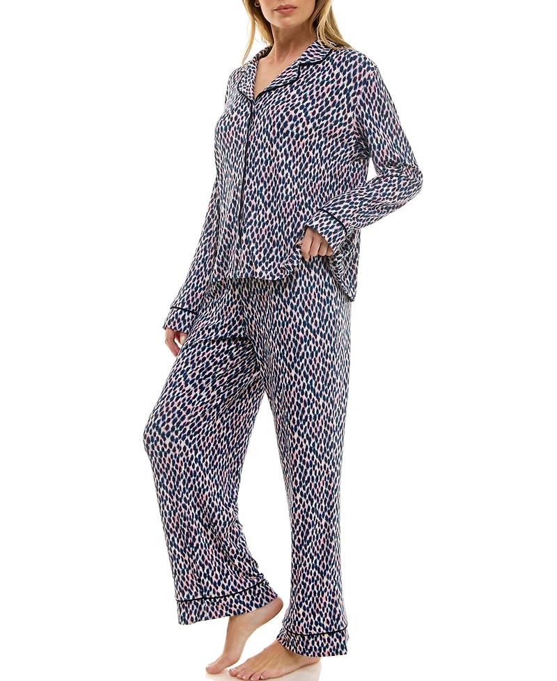 Roudelain Women's 2-Piece Long Sleeve Top and Printed Pajama Set