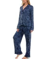 Roudelain Women's 2-Piece Long Sleeve Top and Printed Pajama Set