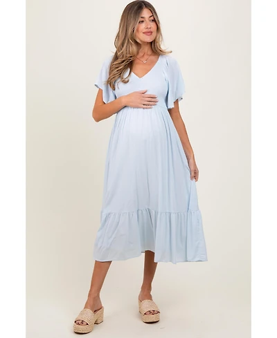 Pinkblush Maternity Light Blue Smocked Ruffle Dress