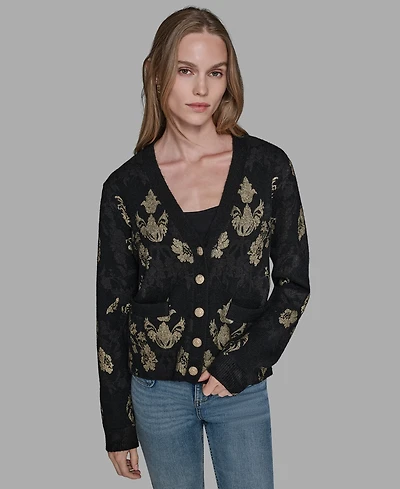 Karl Lagerfeld Paris Women's Foil Floral Print Sweater