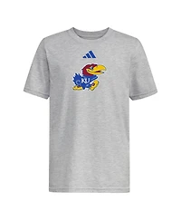 Adidas Big Boys and Girls Heather Gray Kansas Jayhawks 2023 Sideline Locker Room Logo Fresh T-Shirt